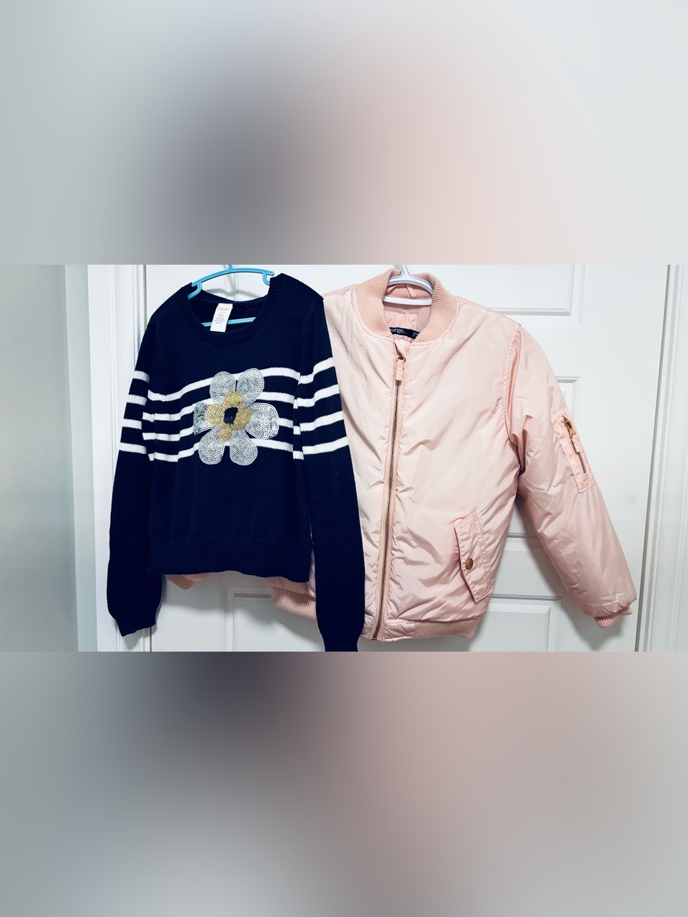 George Girls' Light Pink Bomber Jacket and Gymboree Sweater for 7-8 years